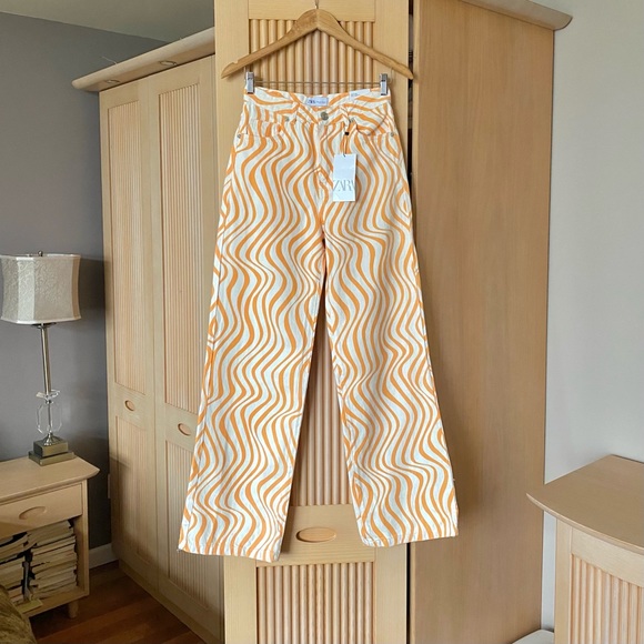 Zara wide leg jeans wavy swirls print blogger tiktok jeans lisa says gah paloma - Picture 6 of 9